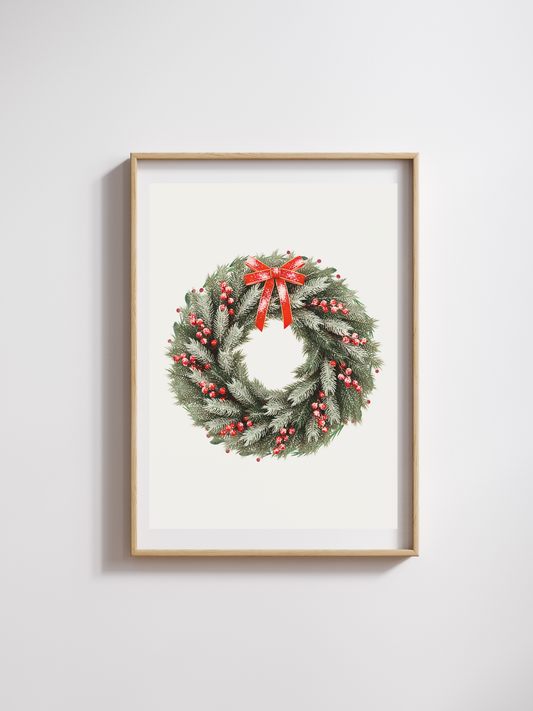 Classic Christmas Wreath – Printable Holiday Wall Art (Digital Download)