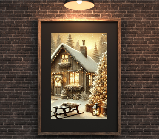 Vintage Winter Countryside Digital Art – Cozy Christmas Printable