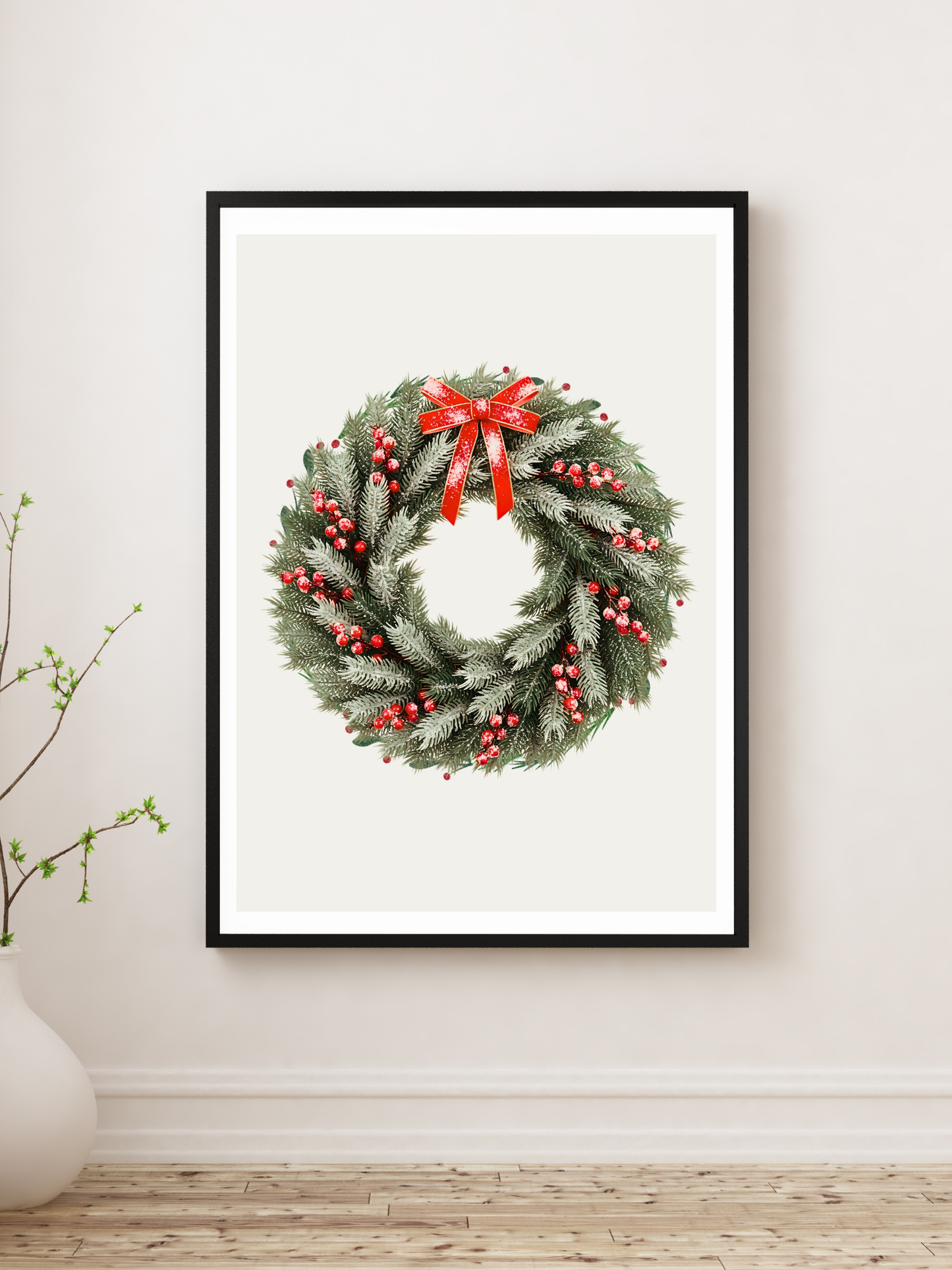Classic Christmas Wreath – Printable Holiday Wall Art (Digital Download)