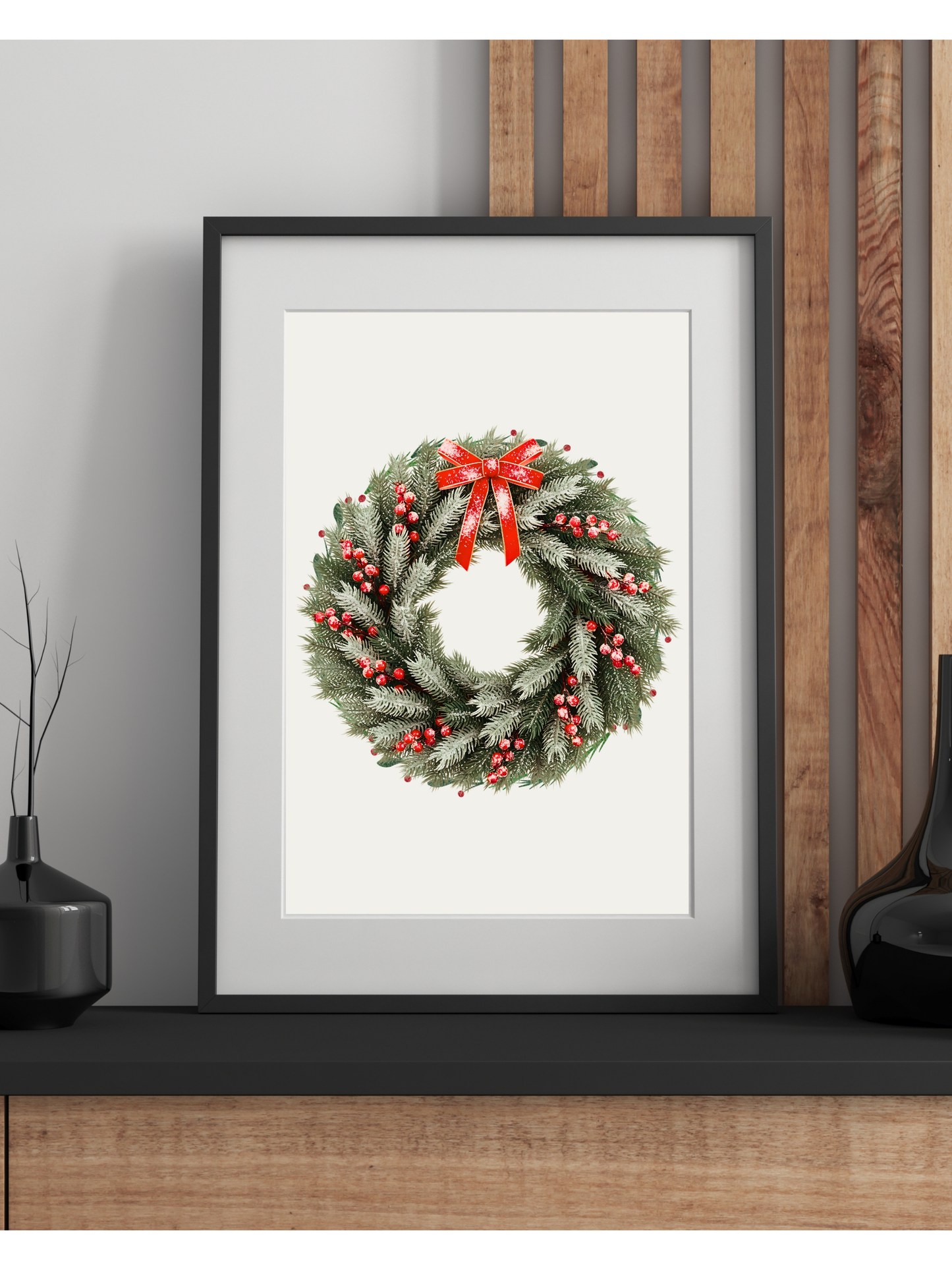 Classic Christmas Wreath – Printable Holiday Wall Art (Digital Download)