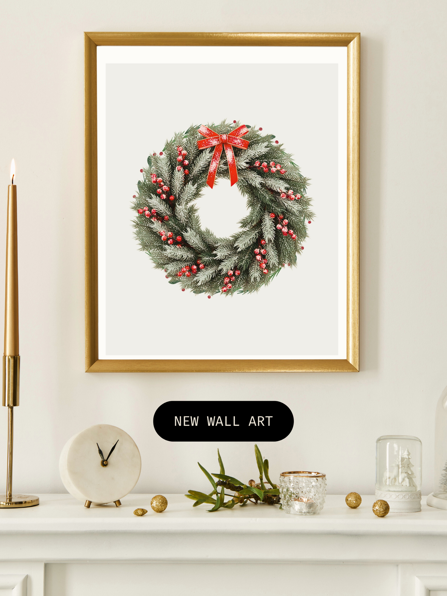 Classic Christmas Wreath – Printable Holiday Wall Art (Digital Download)