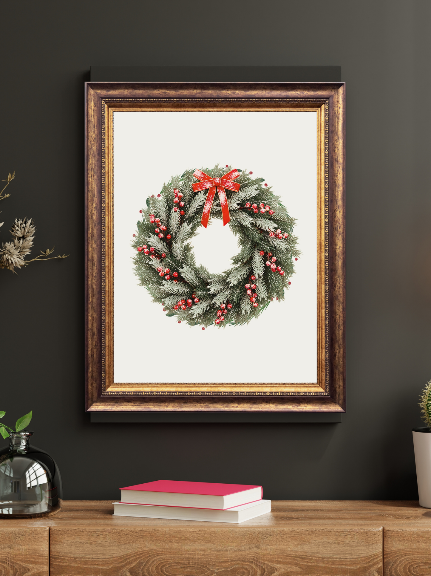 Classic Christmas Wreath – Printable Holiday Wall Art (Digital Download)