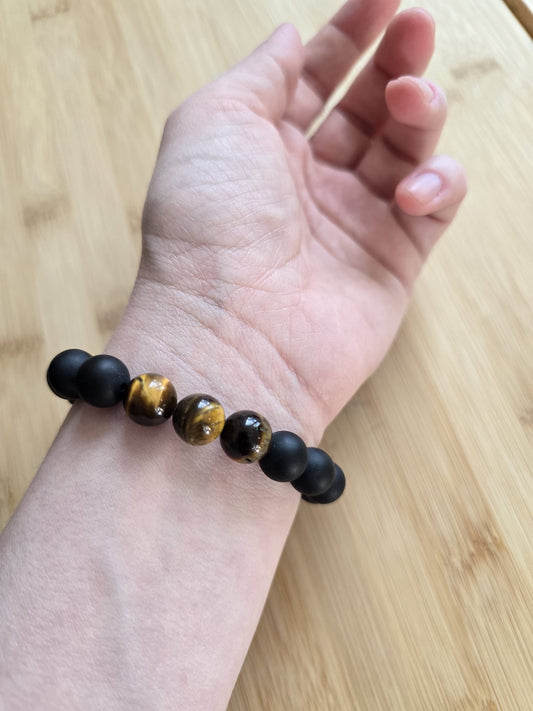 Grounded Strength – Tiger’s Eye & Matte Black Bracelet