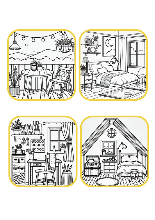Color Hideaways Coloring Book – 21 Indoor Scenes - Instant Download