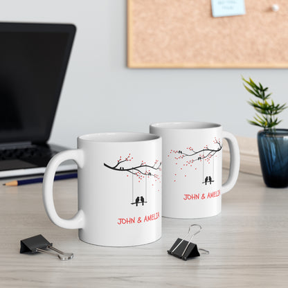 Custom Love Birds Mug – Add Your Names, Perfect Couples Gift (11oz)