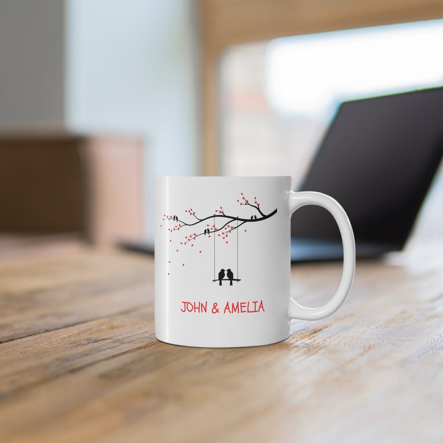 Custom Love Birds Mug – Add Your Names, Perfect Couples Gift (11oz)