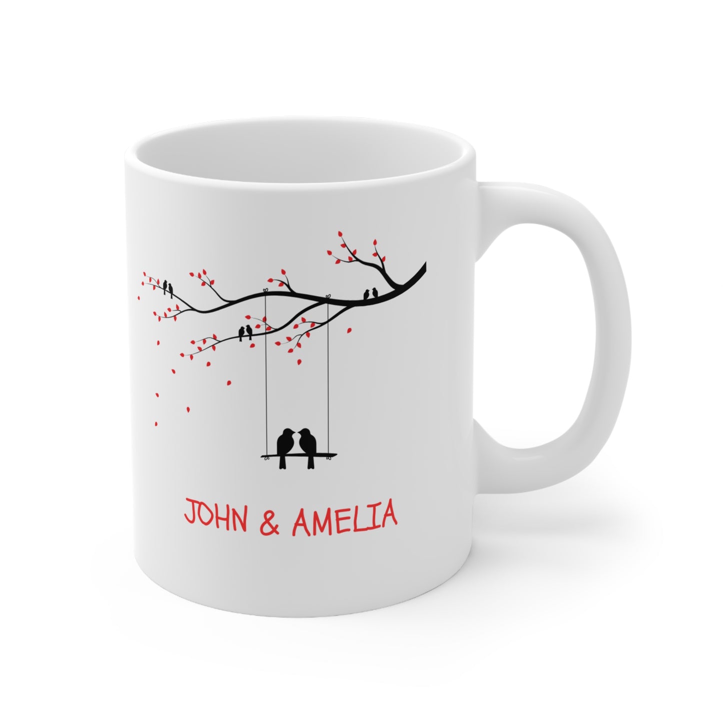 Custom Love Birds Mug – Add Your Names, Perfect Couples Gift (11oz)