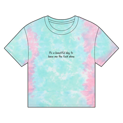Women’s Organic Boxy Tie-Dye T-Shirt – ‘Leave Me the F* Alone’
