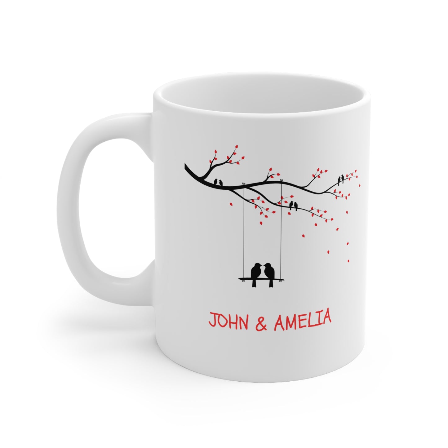 Custom Love Birds Mug – Add Your Names, Perfect Couples Gift (11oz)