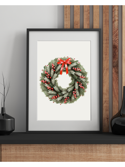 Classic Christmas Wreath – Printable Holiday Wall Art (Digital Download)