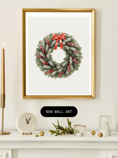 Classic Christmas Wreath – Printable Holiday Wall Art (Digital Download)