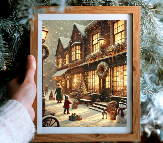 Vintage Winter Countryside Digital Wall Art | Cozy Christmas Home Decor Printable | High-Resolution Download