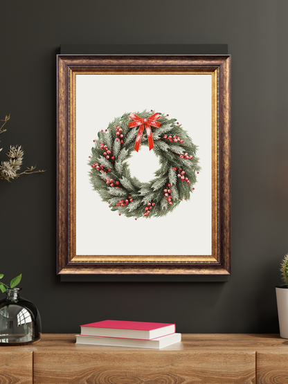 Classic Christmas Wreath – Printable Holiday Wall Art (Digital Download)
