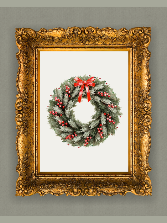 Classic Christmas Wreath – Printable Holiday Wall Art (Digital Download)
