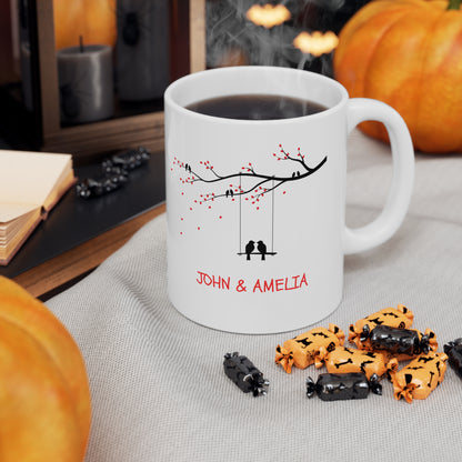 Custom Love Birds Mug – Add Your Names, Perfect Couples Gift (11oz)