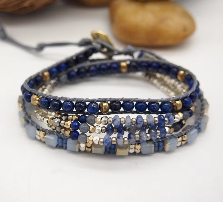 Sodalite & Lapis Wrap Boho Bracelet