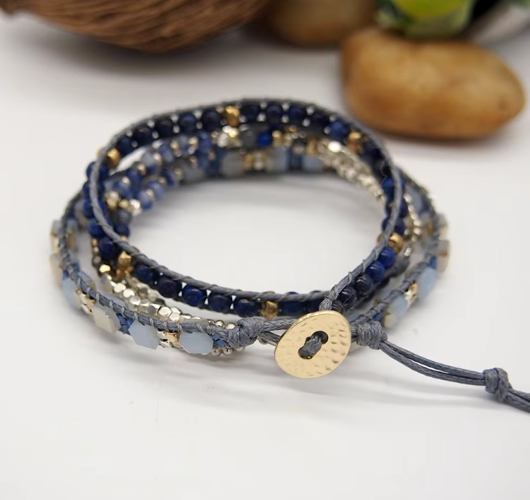 Sodalite & Lapis Wrap Boho Bracelet