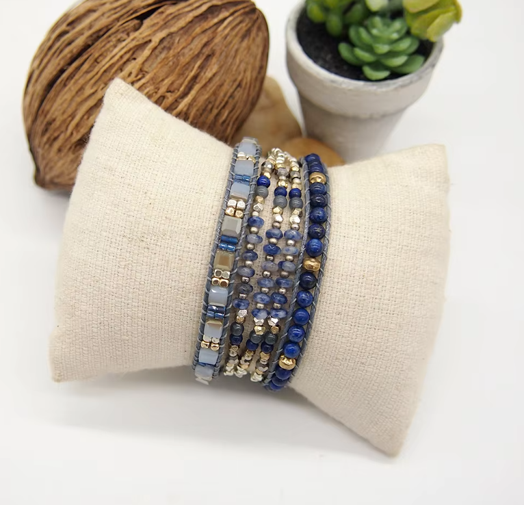 Sodalite & Lapis Wrap Boho Bracelet