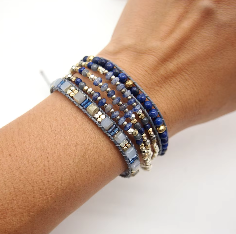 Sodalite & Lapis Wrap Boho Bracelet