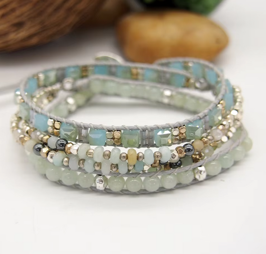 Amazonite & Crystal Wrap Boho Bracelet