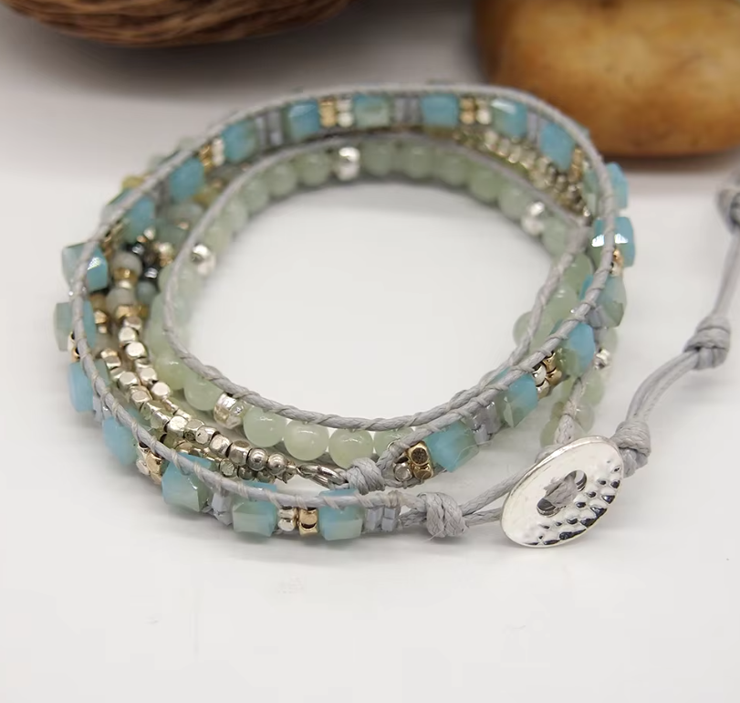 Amazonite & Crystal Wrap Boho Bracelet