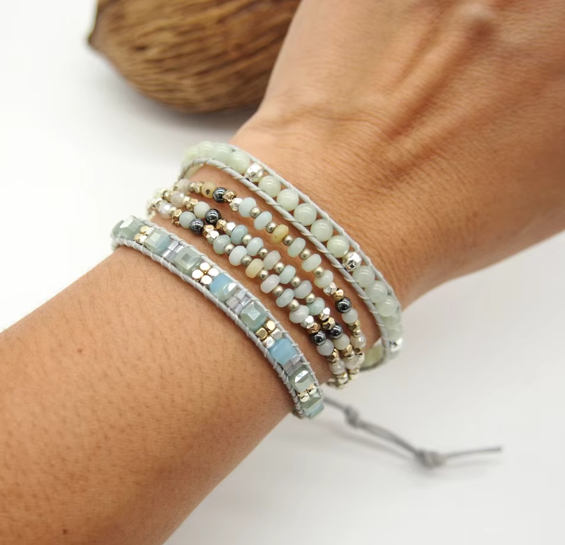 Amazonite & Crystal Wrap Boho Bracelet