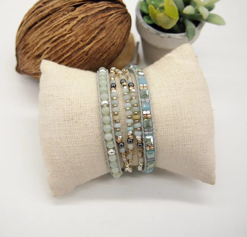 Amazonite & Crystal Wrap Boho Bracelet