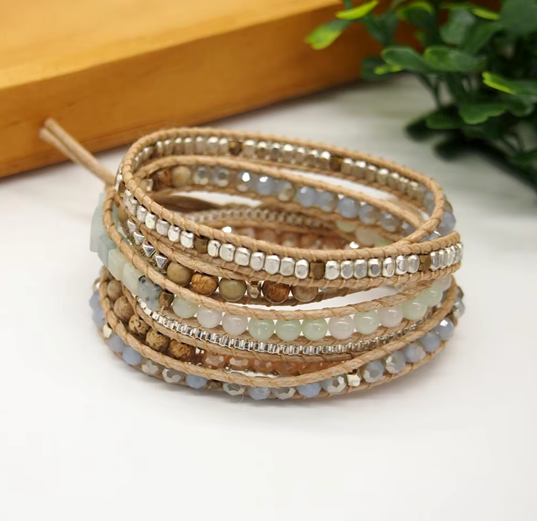 Amazonite & Jasper Wrap Boho Bracelet