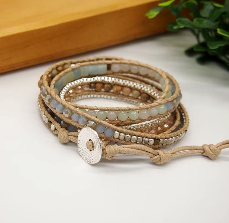Amazonite & Jasper Wrap Boho Bracelet