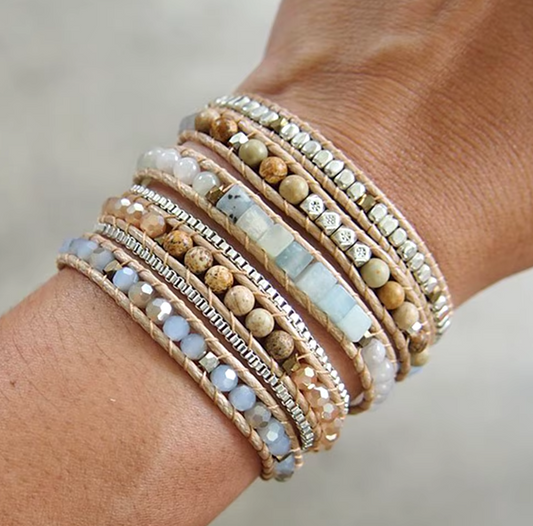 Amazonite & Jasper Wrap Boho Bracelet