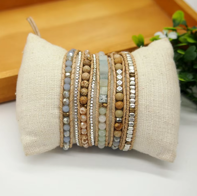 Amazonite & Jasper Wrap Boho Bracelet