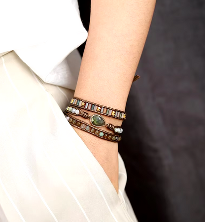 Boho Labradorite & Natural Stone Wrap Bracelet