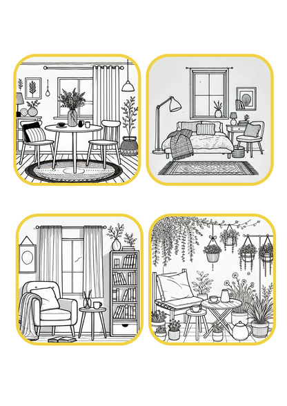 Color Hideaways Coloring Book – Cozy Indoor Scenes (Digital)