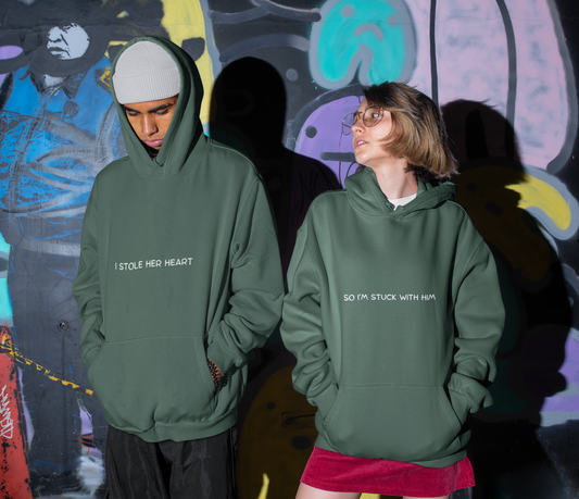 💖 "So, I'm Stuck With Him" Unisex Hoodie – The Perfect Match for Couples! 💖