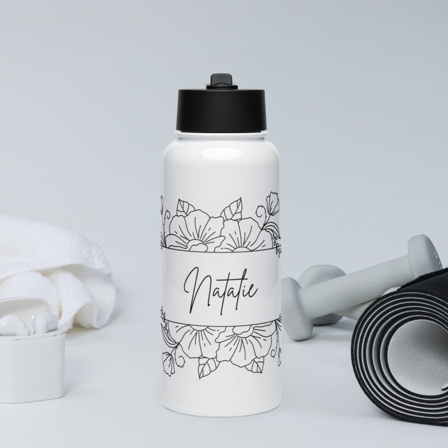 Custom Name Stainless Steel Water Bottle – Straw Lid