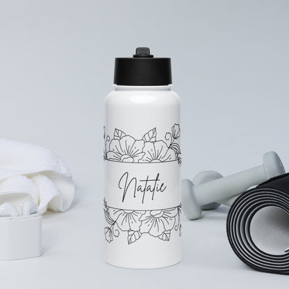 Custom Name Stainless Steel Water Bottle – Straw Lid