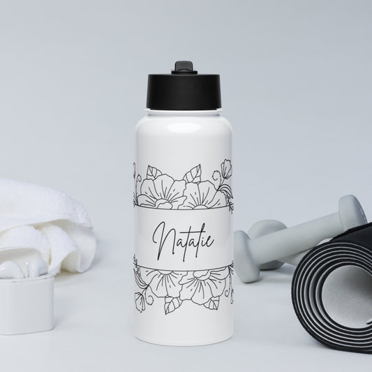 Personalized Stainless Steel Water Bottle with Straw Lid – Custom Name