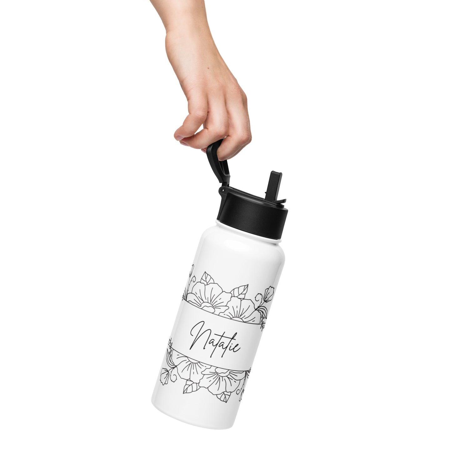 Custom Name Stainless Steel Water Bottle – Straw Lid