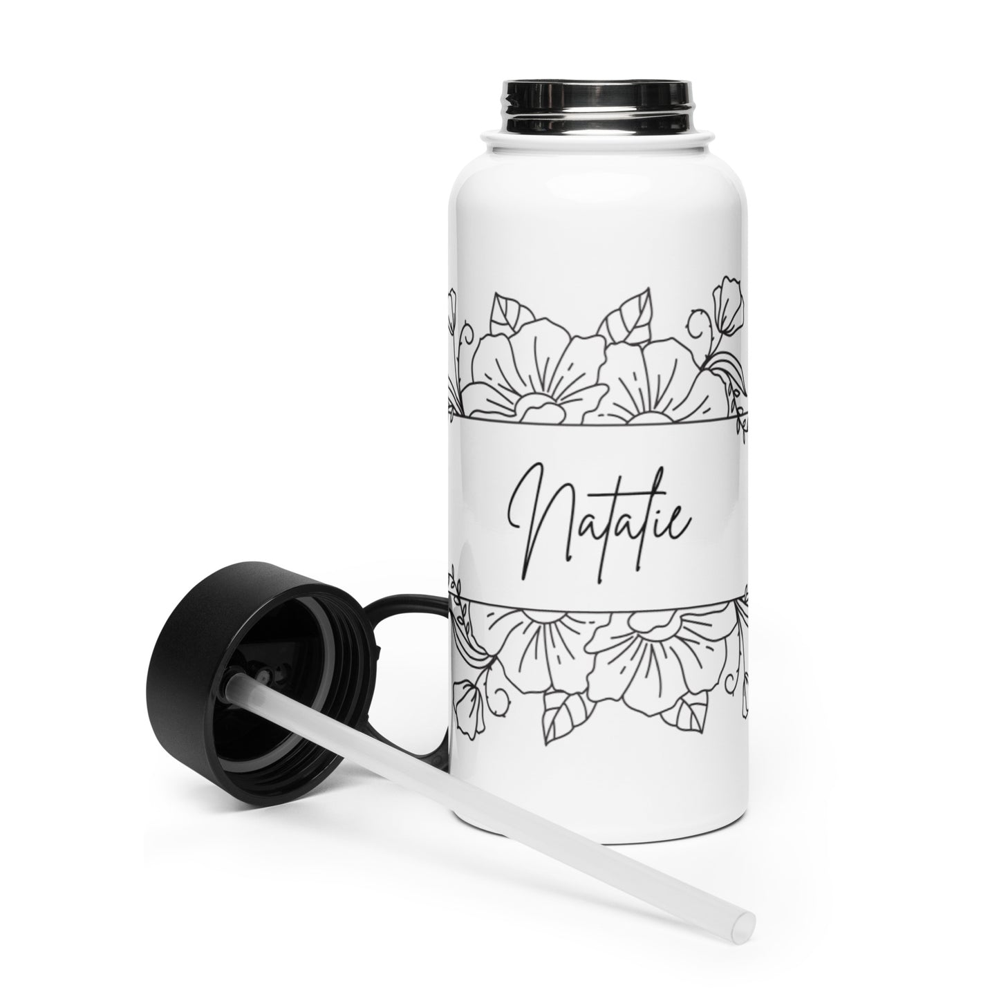 Custom Name Stainless Steel Water Bottle – Straw Lid